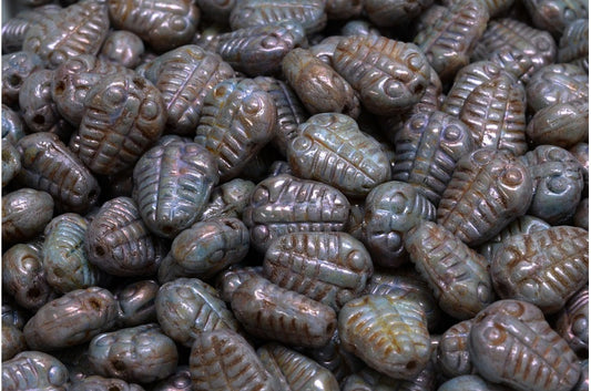 Trilobite Beads, White Stain With Luster Blue (02010-65431), Glass, Czech Republic