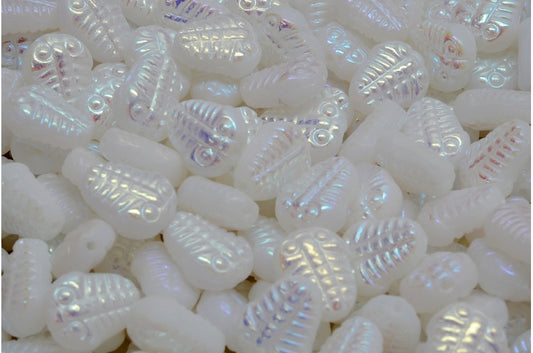 Trilobite Beads, White Ab Full (2X Side) (02010-28703), Glass, Czech Republic