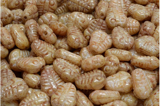 Trilobite Beads, White Stain With Luster Amber (02010-65401), Glass, Czech Republic