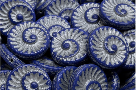 Fossil Shell Beads, Opaque Blue Silver Lined (33050-54301), Glass, Czech Republic