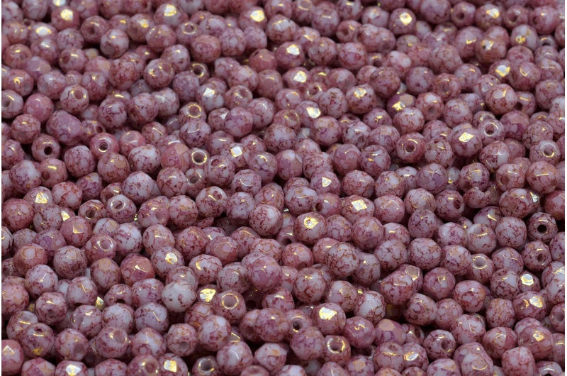 Fire Polish Faceted Round Beads 3mm, Chalk White Terracotta Violet (03000-15496), Glass, Czech Republic