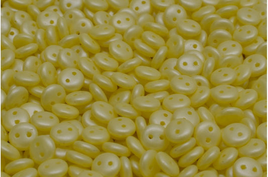 2穴レンズ豆ビーズ、ホワイト 29301 (02010-29301)、ガラス、チェコ共和国