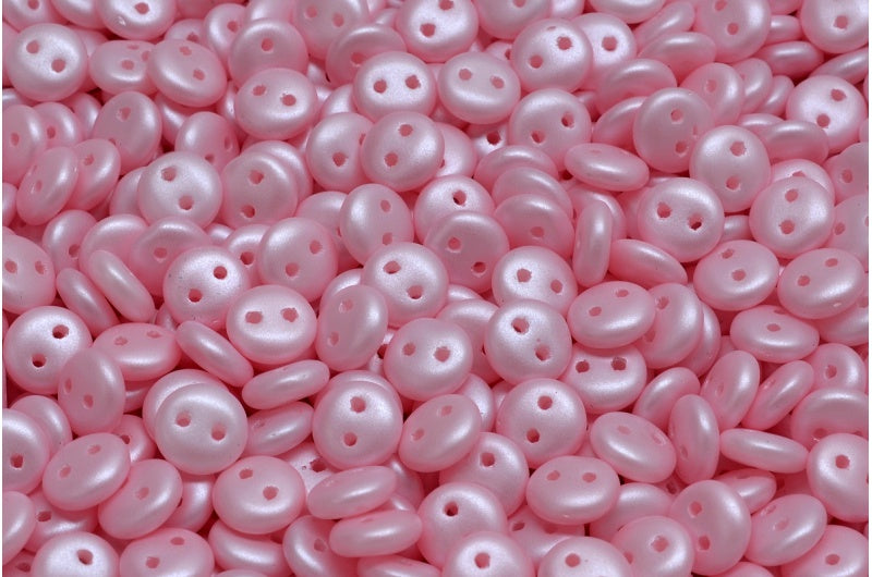 2穴レンズ豆ビーズ、ホワイト 29305 (02010-29305)、ガラス、チェコ共和国