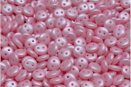 2穴レンズ豆ビーズ、ホワイト 29305 (02010-29305)、ガラス、チェコ共和国