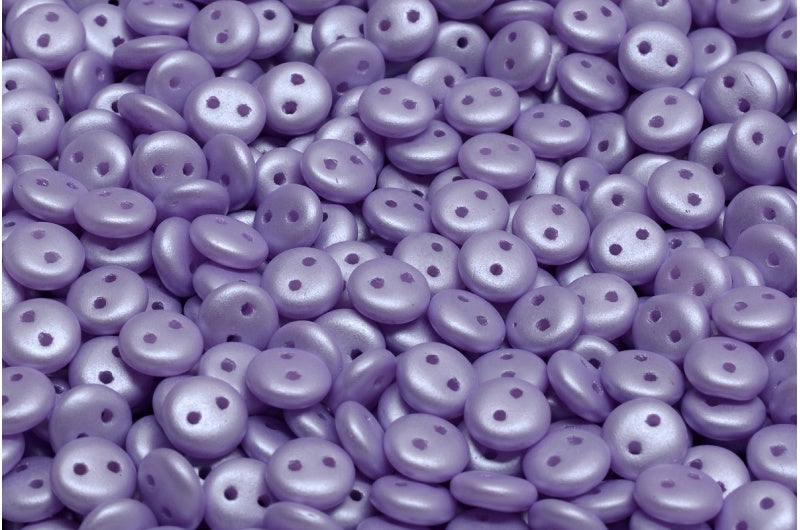 2穴レンズ豆ビーズ、ホワイト 29308 (02010-29308)、ガラス、チェコ共和国