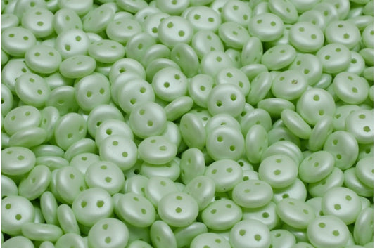 2穴レンズ豆ビーズ、ホワイト 29315 (02010-29315)、ガラス、チェコ共和国