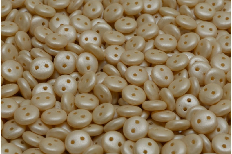 2穴レンズ豆ビーズ、ホワイト 29344 (02010-29344)、ガラス、チェコ共和国