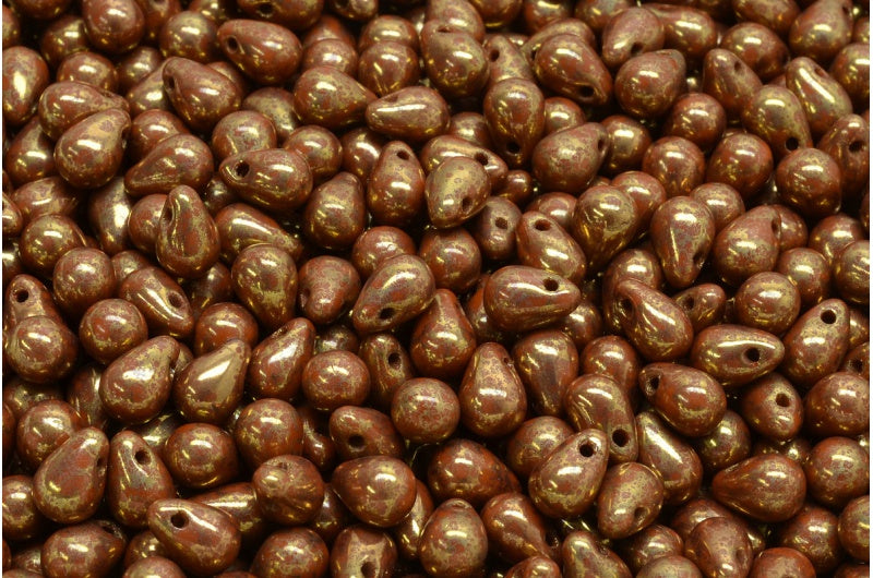 ドロップビーズ、不透明ブラウンテラコッタバイオレット（13610-15496）、ガラス、チェコ共和国