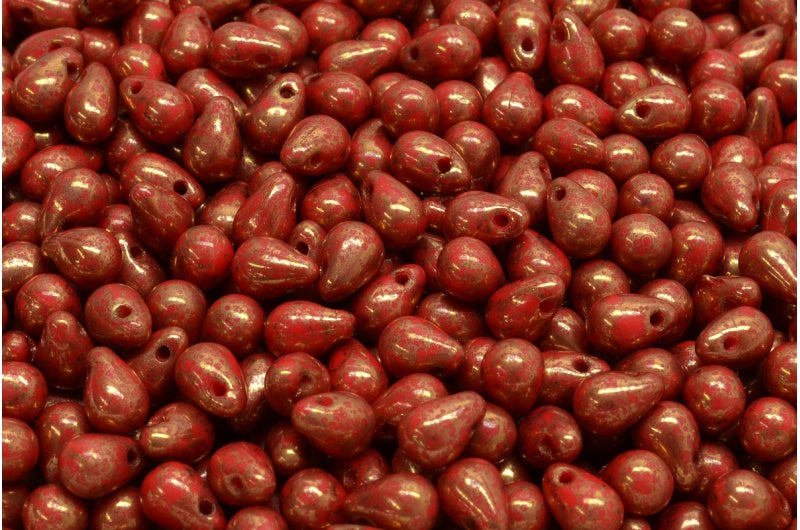 ドロップビーズ、レッドテラコッタバイオレット（93180-15496）、ガラス、チェコ共和国