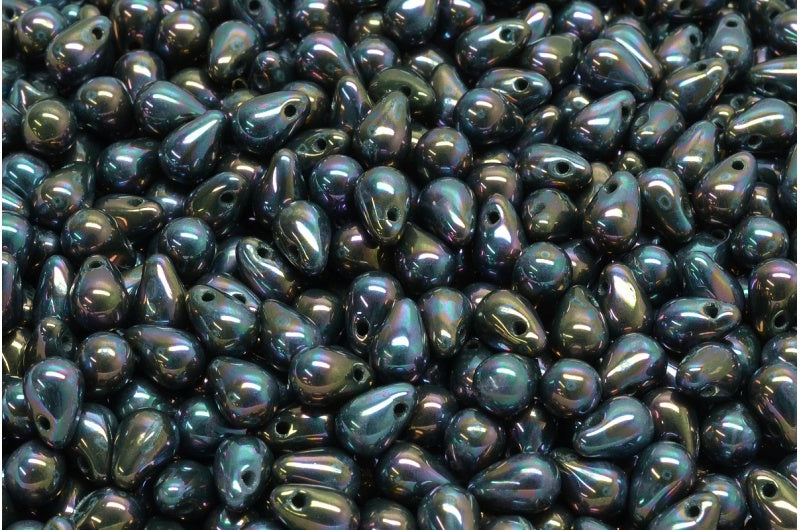 ドロップビーズ、不透明グリーン星雲（53240-15001）、ガラス、チェコ共和国