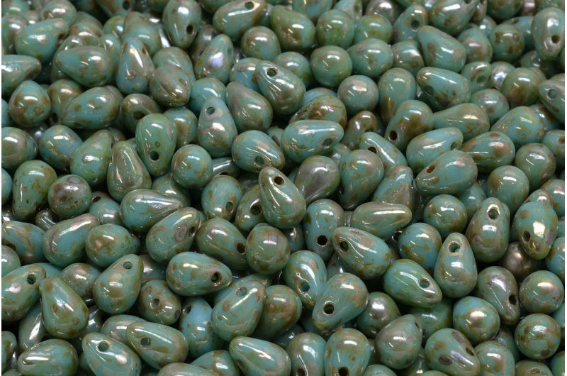 ドロップビーズ、ブルーピカソ（63020-43400）、ガラス、チェコ共和国