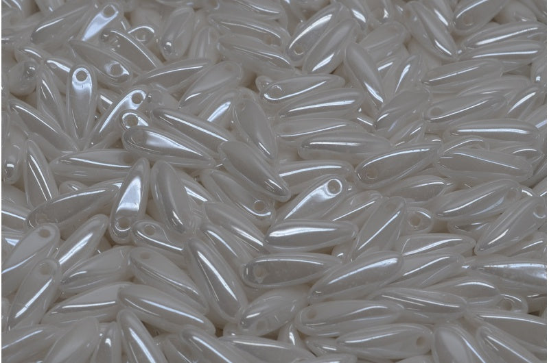 Dagger beads, White Opal 21402 (02020-21402), Glass, Czech Republic