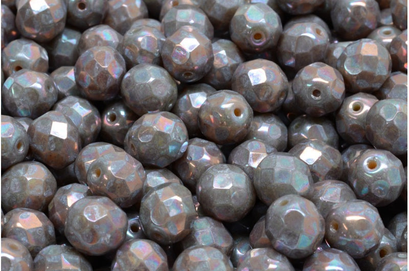 ファセット加工ビーズラウンド、不透明ベージュネビュラ（13010-15001）、ボヘミアクリスタルガラス、チェコ共和国