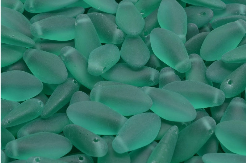 Dagger Beads, Transparent Green Emerald Matte (50710-84100), Glass, Czech Republic