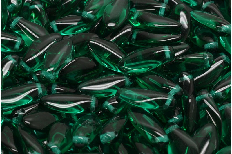 ダガービーズ、透明グリーンエメラルド（50710）、ガラス、チェコ共和国