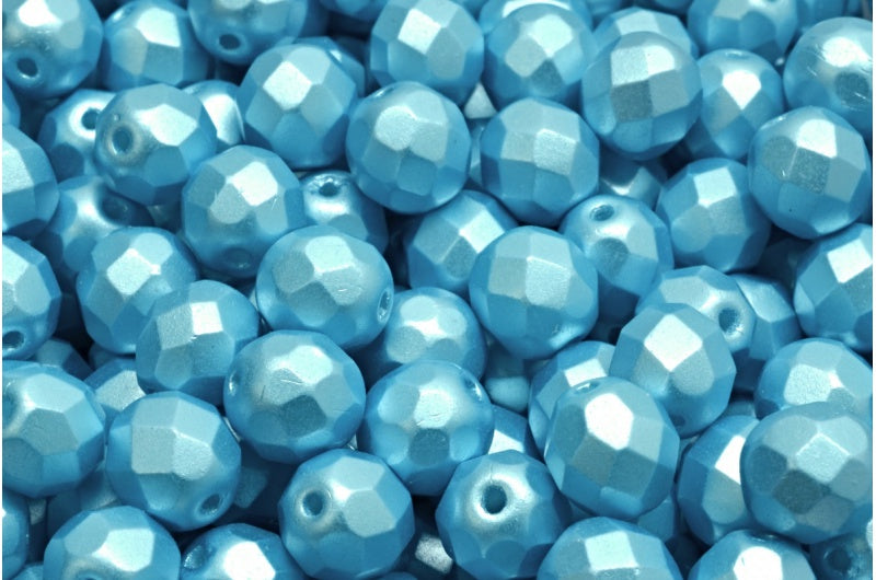 Fire Polished Faceted Beads Round, White Aqua (02010-25019), Bohemia Crystal Glass, Czech Republic