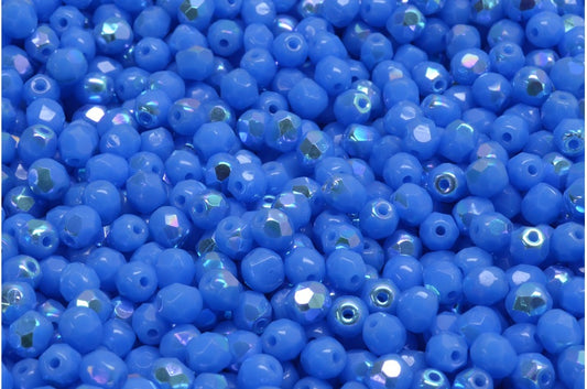 ファセット加工ビーズラウンド、不透明ブルーAB（33100-28701）、ボヘミアクリスタルガラス、チェコ共和国