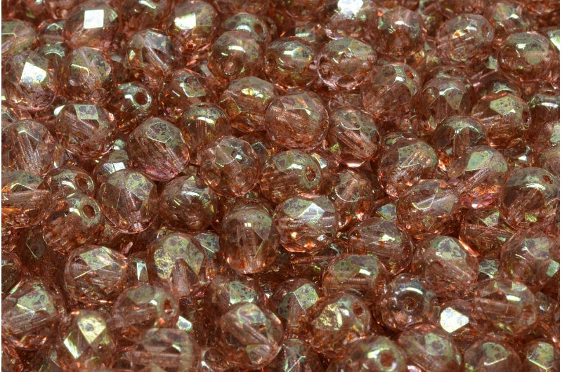 Fire Polish Faceted Round Beads, Crystal Terracotta Red (00030-15495), Glass, Czech Republic