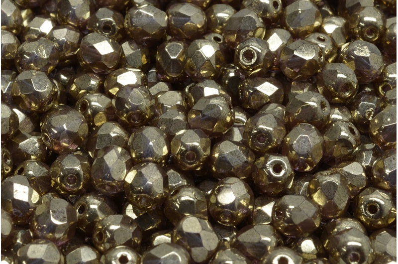 Fire Polished Faceted Beads Round, Crystal Brass (00030-90215), Bohemia Crystal Glass, Czech Republic