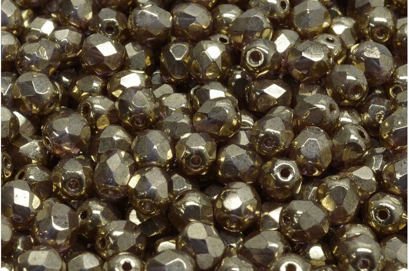 Fire Polish Faceted Round Beads 6mm, Crystal Brass (00030-90215), Glass, Czech Republic
