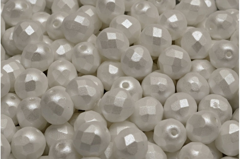 Fire Polish Faceted Round Beads 3mm, White Pearl White (02010-25001), Glass, Czech Republic