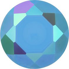 Round Faceted Pointed Back (Doublets) Crystal Glass Stone, Aqua Blue 11 Opaque With Ab, Polished (64020-Abp), Czech Republic