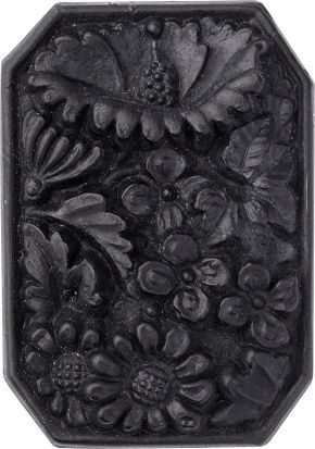 Octagon With Flower Cameo Fancy Crystal Glass Stone, Black 1 Opaque With Matt (23980-Mat), Czech Republic