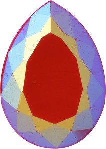 Pear Faceted Flat Back Crystal Glass Stone, Red 3 Opaque With Ab, Polished (93202-Abp), Czech Republic