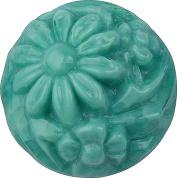 Round With Flowers Fancy Crystal Glass Stone, Turquoise 6 Opaque (63120), Czech Republic