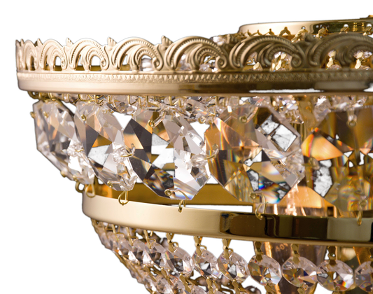 Crystal Bohemia Chandelier with 3x bulbs, Czech Republic. Gold plated, Crystal, Czech Republic