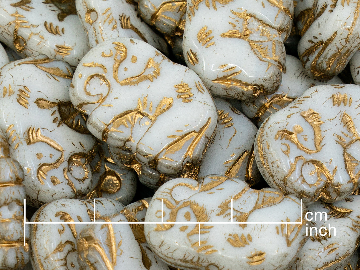 OUTLET 250g Pressed Beads, 16 x 23 mm, Chalk White Gold Lined (111-30402-16x23-03000-54202), Glass, Czech Republic