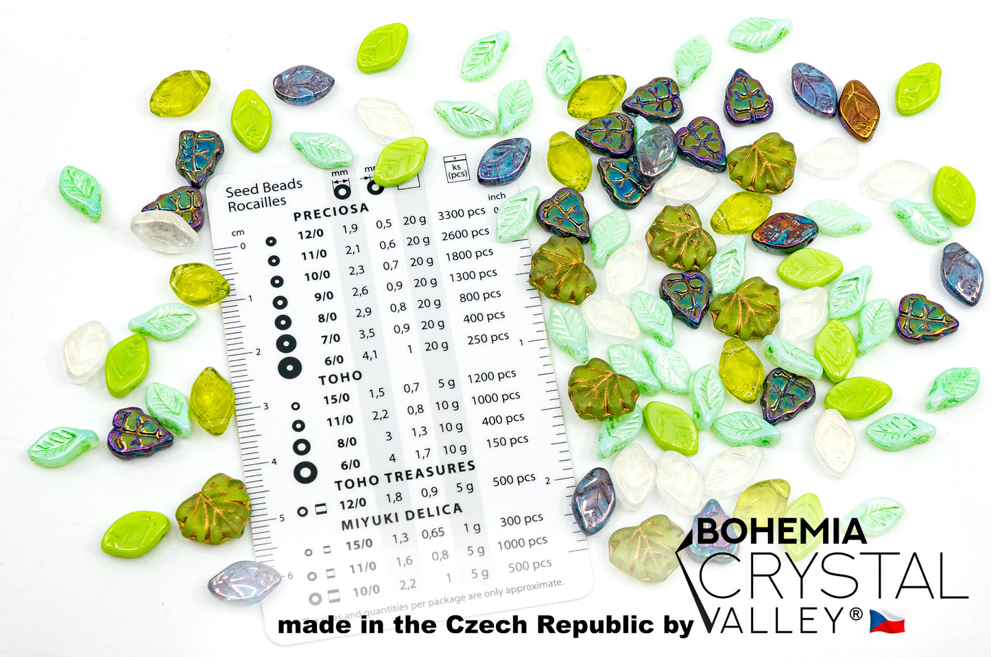 Sommer-Mix aus kleinen tschechischen Glasblattperlen, handgemachtes Set, Blätter 01