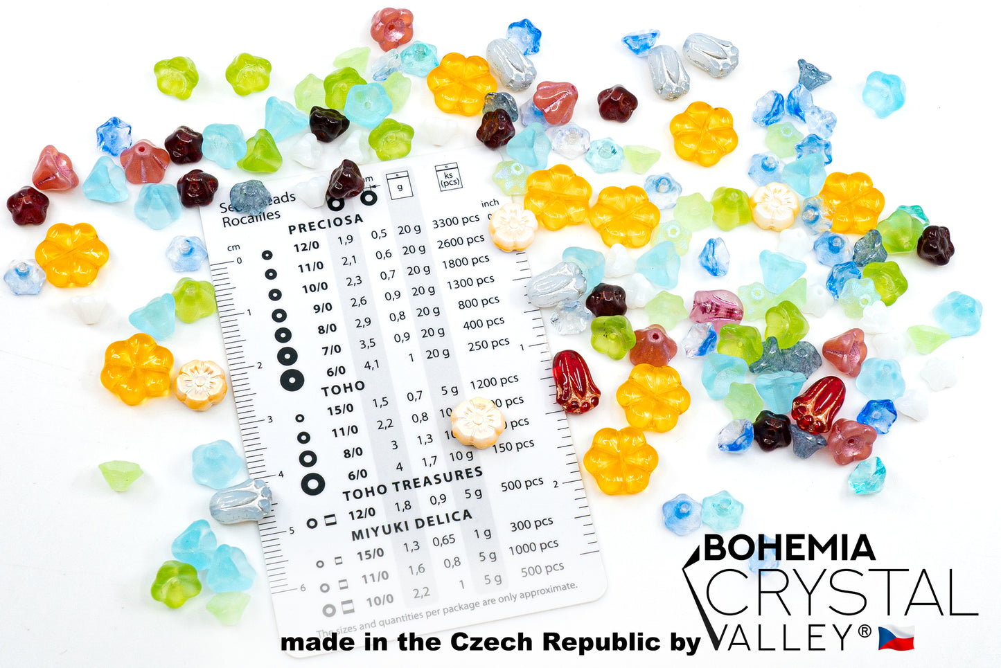 Summer Mix of Small Czech Glass Flower Beads, Hand Made Set Kit, Flowers 01