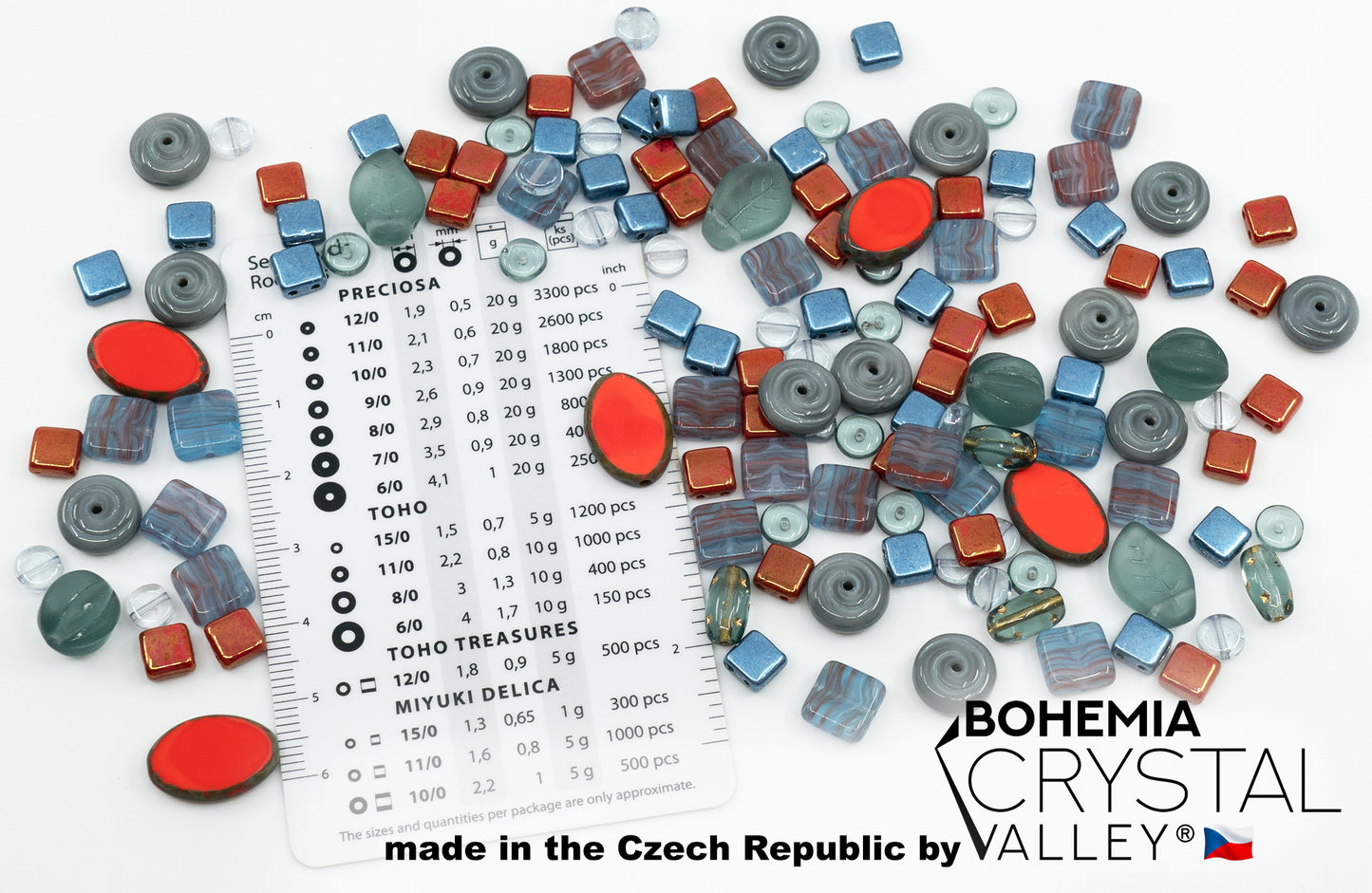 LIMITED Mix of Czech Glass Beads Table Cut, Matte and Glossy, Faceted Fire Polish, Hand Made Set Kit, Gray Coral Lava
