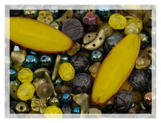 LIMITED Mix of Czech Glass Beads Table Cut, Matte and Glossy, Faceted Fire Polish, Hand Made Set Kit, Dark Lime