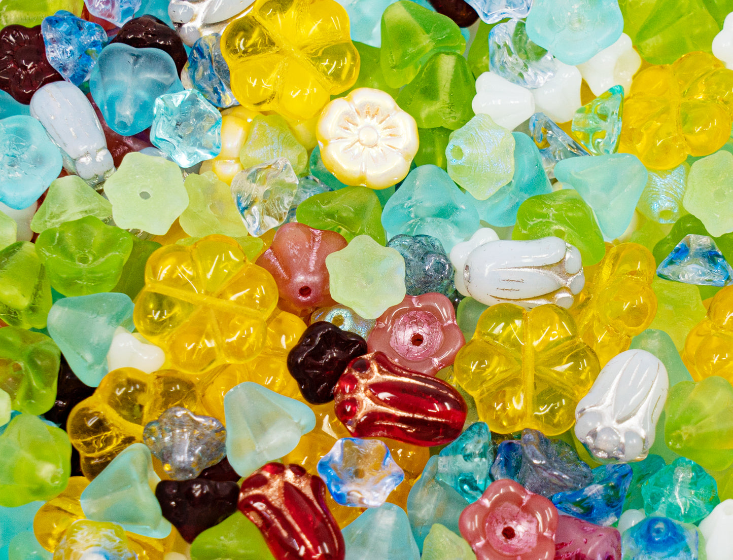 Summer Mix of Small Czech Glass Flower Beads, Hand Made Set Kit, Flowers 01