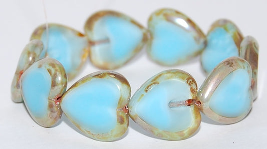 Table Cut Heart Beads, Silky Blue Picasso (66010-43400), Glass, Czech Republic
