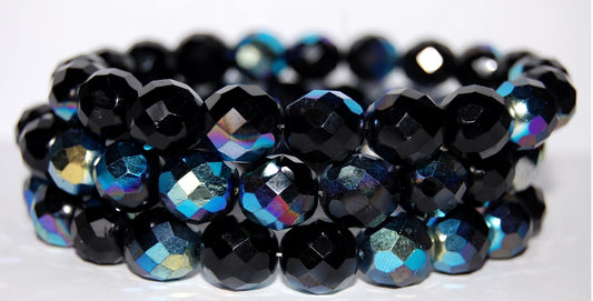 Fire Polished Round Faceted Beads,Black Ab (23980-AB), Glass, Czech Republic