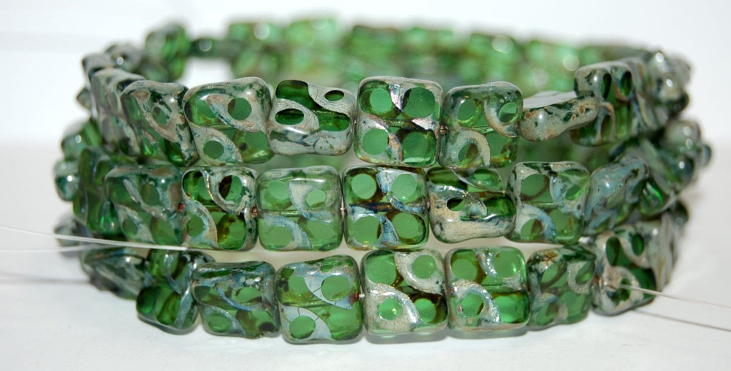 Table Cut Square Beads, Transparent Green 43400 (50020 43400), Glass, Czech Republic