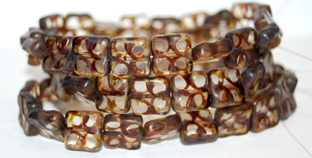 Table Cut Square Beads, Transparent Blue Travertin (30010 86800), Glass, Czech Republic