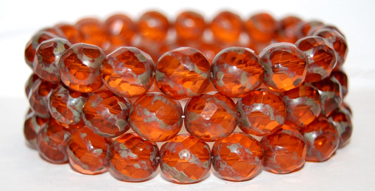 Blind Spiral Faceted Fire Polished Glass Beads, Transparent Orange 43400 (90030 43400), Glass, Czech Republic