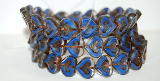 Table Cut Heart Beads With Heart, 36028 Travertin (36028 86800), Glass, Czech Republic