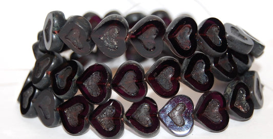 Table Cut Heart Beads With Heart, Transparent Amethyst Travertin (20080 86800), Glass, Czech Republic