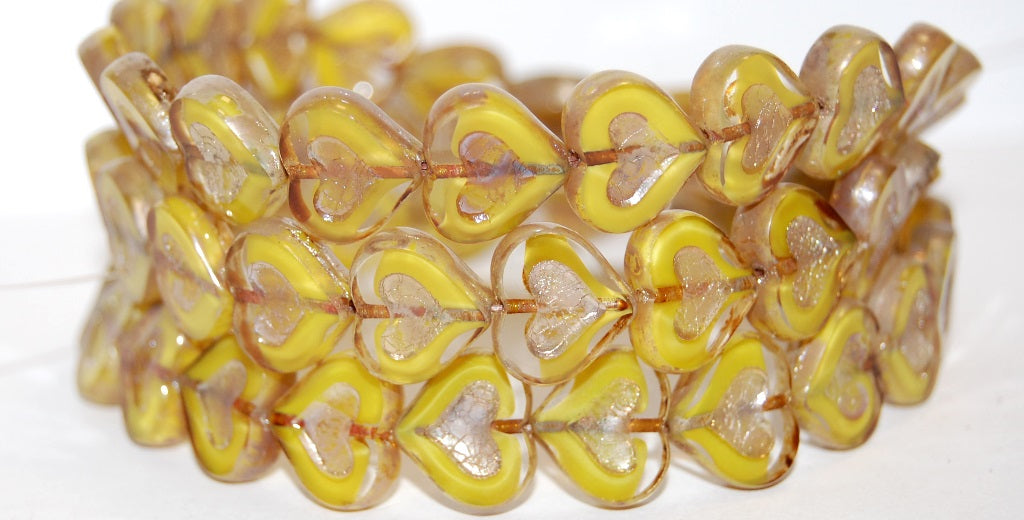 Table Cut Heart Beads With Heart, (86028 43400), Glass, Czech Republic