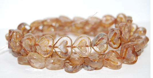 Table Cut Heart Beads With Heart, (8701 43400), Glass, Czech Republic