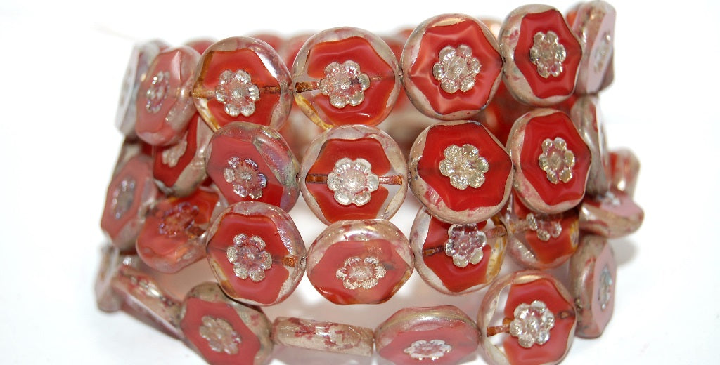 Table Cut Round Beads With Flower, (96020 28 43400Mix), Glass, Czech Republic