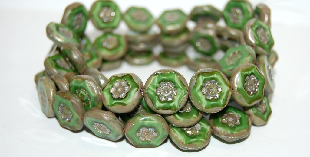 Table Cut Round Beads With Flower, (56027 43400), Glass, Czech Republic