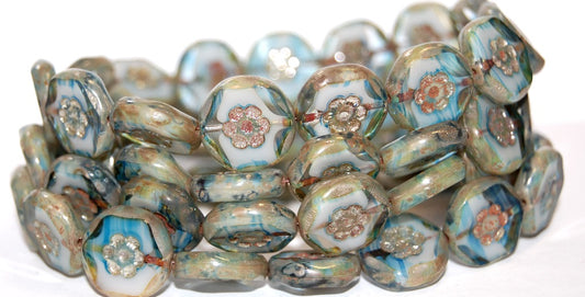 Table Cut Round Beads With Flower, (65014 43400), Glass, Czech Republic