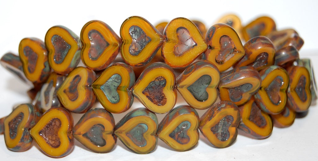 Table Cut Heart Beads With Heart, (81220 8643), Glass, Czech Republic