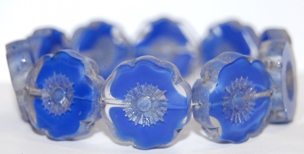 Table Cut Round Beads Hawaii Flowers, 36028 Luster Cream (36028 14401), Glass, Czech Republic